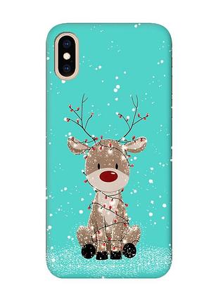 Матовый бирюзовый чехол на iphone xs max олень новый год (принт 429)