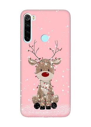 Матовий рожевий чохол на xiaomi redmi note 8 олень новий рік (принт 429)