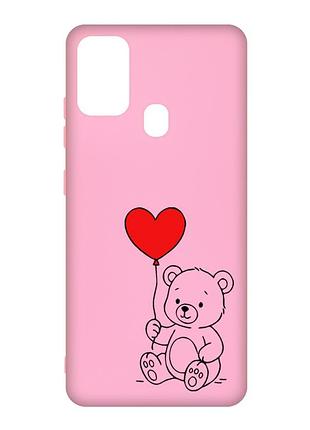 Матовий рожевий чохол на samsung galaxy m30s/m21 ведмежатко з сердечком (принт 431)