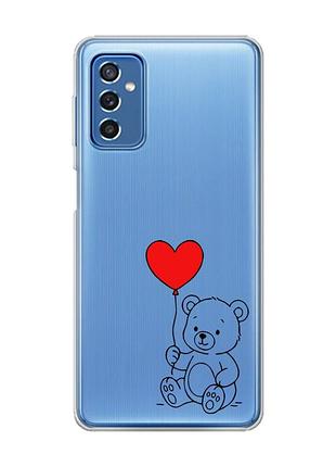 Прозорий чохол на samsung galaxy m52 ведмежатко з сердечком (принт 431)