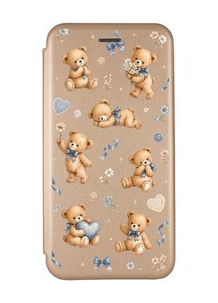 Чохол-книжка золотий з малюнком на samsung galaxy a02/a022 (2021) плюшеві ведмежата (принт 430)