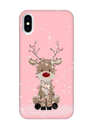 Матовий рожевий чохол на iphone x / xs олень новий рік (принт 429)