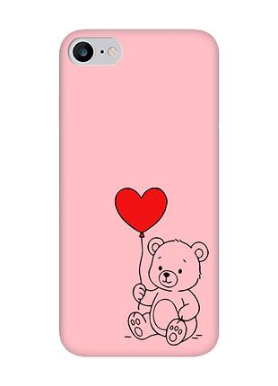 Матовый розовый чехол на iphone 7 / 8 медвежонок с сердечком (принт 431)