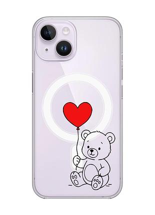 Магнітний чохол на iphone 14 із підтримкою magsafe ведмежатко з сердечком (принт 431)