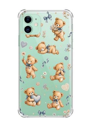 Чехол с утолщёнными углами на apple iphone 11 (6.1) плюшевые медвежата (принт 430)