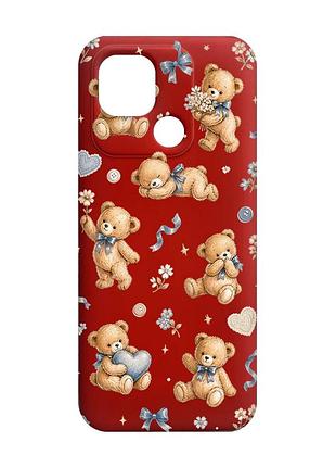 Матовый красный чехол на xiaomi redmi 10c плюшевые медвежата (принт 430)