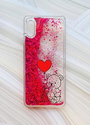Чохол з плаваючими рожевими блискітками на xiaomi redmi 9a ведмежатко з сердечком (принт 431)