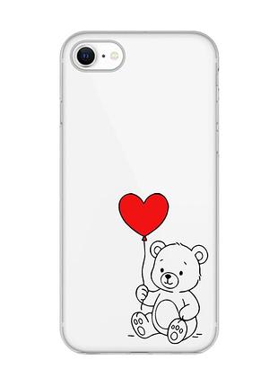 Прозорий чохол на iphone 7 / 8 ведмежатко з сердечком (принт 431)