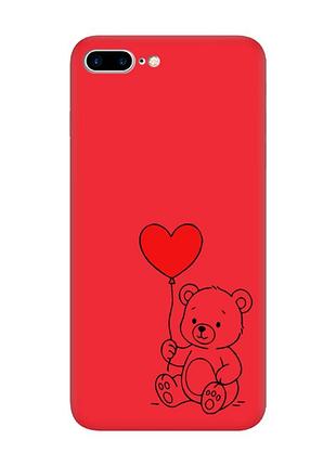Матовый красный чехол на iphone 7 plus / 8 plus медвежонок с сердечком (принт 431)