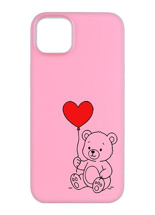 Матовий рожевий чохол на apple iphone 14 plus ведмежатко з сердечком (принт 431)