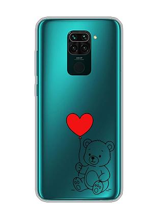 Прозрачный чехол на xiaomi redmi note 9/redmi 10 x медвежонок с сердечком (принт 431)