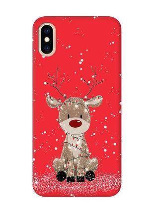 Матовий червоний чохол на iphone xs max олень новий рік (принт 429)