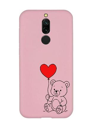 Матовий рожевий чохол на xiaomi redmi 8 ведмежатко з сердечком (принт 431)