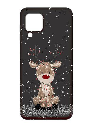 Матовий чорний чохол на samsung galaxy m32 / a22 / m22 4g олень новий рік (принт 429)