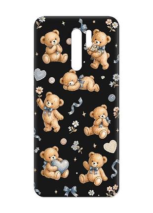 Матовый черный чехол на xiaomi redmi 9 плюшевые медвежата (принт 430)