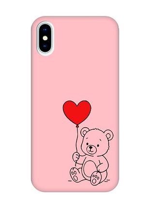 Матовий рожевий чохол на iphone x / xs ведмежатко з сердечком (принт 431)