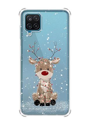 Чехол с утолщенными углами на samsung a12 4g олень новый год (принт 429)