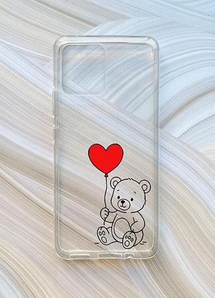 Прозрачный чехол на motorola moto g72 медвежонок с сердечком (принт 431)