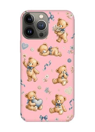 Матовий рожевий чохол на apple iphone 13 pro плюшеві ведмежата (принт 430)