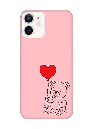 Матовий рожевий чохол на apple iphone 12 / 12 pro (6.1) ведмежатко з сердечком (принт 431)