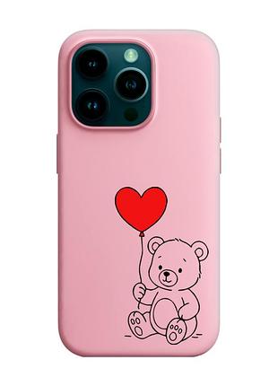 Матовый розовый чехол на apple iphone 14 pro медвежонок с сердечком (принт 431)