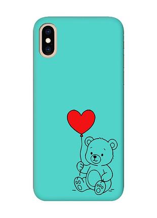 Матовий бірюзовий чохол на iphone xs max ведмежатко з сердечком (принт 431)