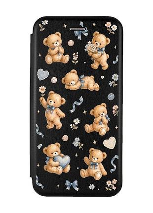 Чохол-книжка чорний з малюнком на samsung galaxy s21 fe плюшеві ведмежата (принт 430)