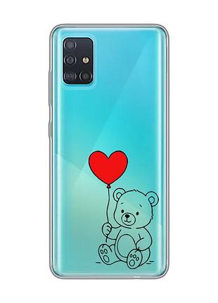 Прозрачный чехол на samsung galaxy a51 медвежонок с сердечком (принт 431)