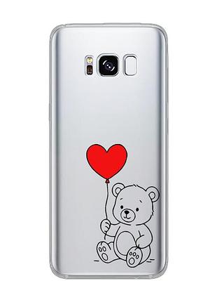 Прозрачный чехол на samsung s8 медвежонок с сердечком (принт 431)