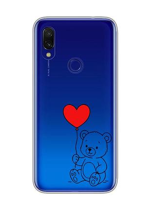 Прозрачный чехол на xiaomi redmi 7 медвежонок с сердечком (принт 431)