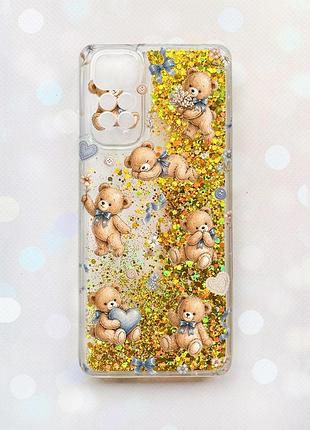 Чохол з плаваючими золотими блискітками на xiaomi redmi note 11 плюшеві ведмежата (принт 430)