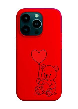 Матовий червоний чохол на apple iphone 14 pro ведмежатко з сердечком (принт 431)
