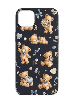 Матовый черный чехол на apple iphone 14 plus плюшевые медвежата (принт 430)