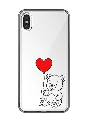 Прозрачный чехол на iphone xs max медвежонок с сердечком (принт 431)