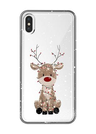 Прозорий чохол на iphone xs max олень новий рік (принт 429)