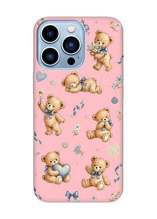 Матовий рожевий чохол на apple iphone 13 pro max плюшеві ведмежата (принт 430)