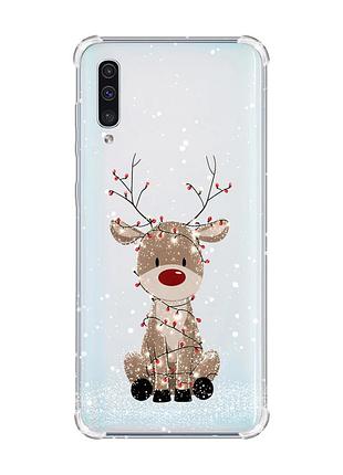 Чехол с утолщёнными углами на samsung galaxy a50 (2019) a505 олень новый год (принт 429)