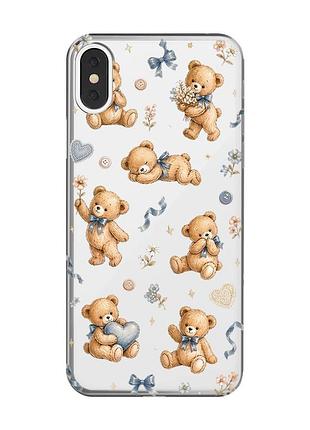 Прозрачный чехол на iphone x / xs плюшевые медвежата (принт 430)