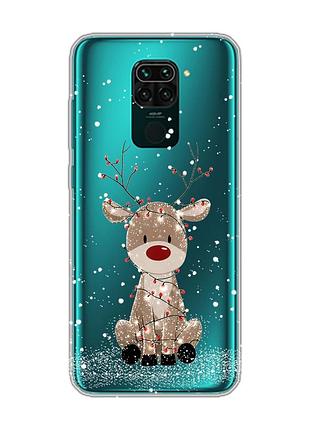 Прозорий чохол на xiaomi redmi note 9/redmi 10 x олень новий рік (принт 429)