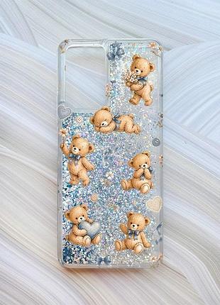 Чехол с плавающими серебряными блестками на xiaomi redmi note 10 pro/10 pro max плюшевые медвежата (принт 430)