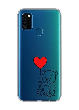 Прозорий чохол на samsung galaxy m30s/m21 ведмежатко з сердечком (принт 431)