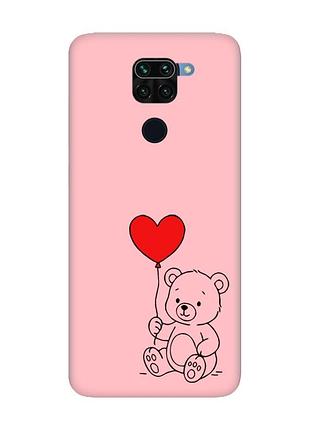 Матовий рожевий чохол на xiaomi redmi note 9 ведмежатко з сердечком (принт 431)