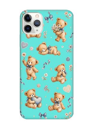 Матовий бірюзовий чохол на iphone 11 pro max (6.5) плюшеві ведмежата (принт 430)