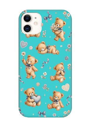 Матовий бірюзовий чохол на apple iphone 11 (6.1) плюшеві ведмежата (принт 430)