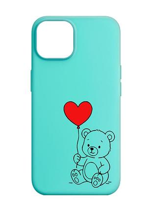 Матовий бірюзовий чохол на apple iphone 14 ведмежатко з сердечком (принт 431)