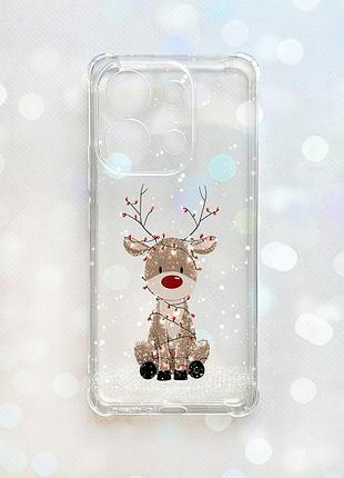 Чехол с утолщёнными углами на xiaomi redmi note 13 4g олень новый год (принт 429)