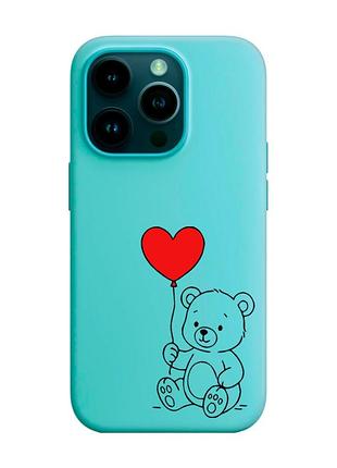 Матовий бірюзовий чохол на apple iphone 14 pro ведмежатко з сердечком (принт 431)
