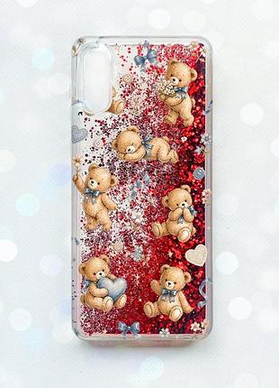 Чохол з плаваючими червоними блискітками на samsung galaxy a02/a022 (2021) плюшеві ведмежата (принт 430)