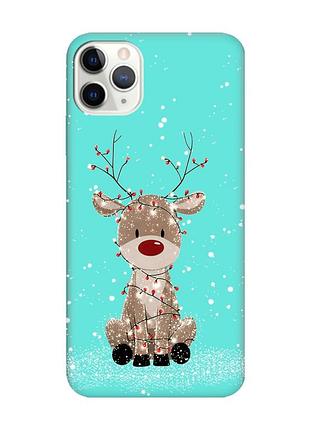 Матовый бирюзовый чехол на iphone 11 pro max (6.5) олень новый год (принт 429)