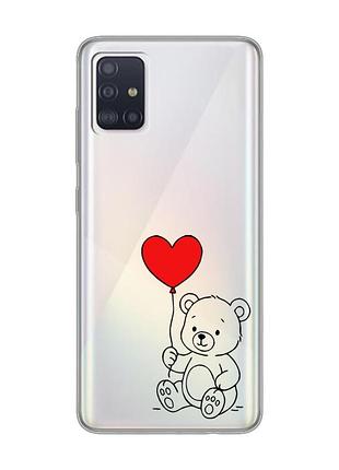 Прозрачный чехол на samsung galaxy a71/a715 медвежонок с сердечком (принт 431)